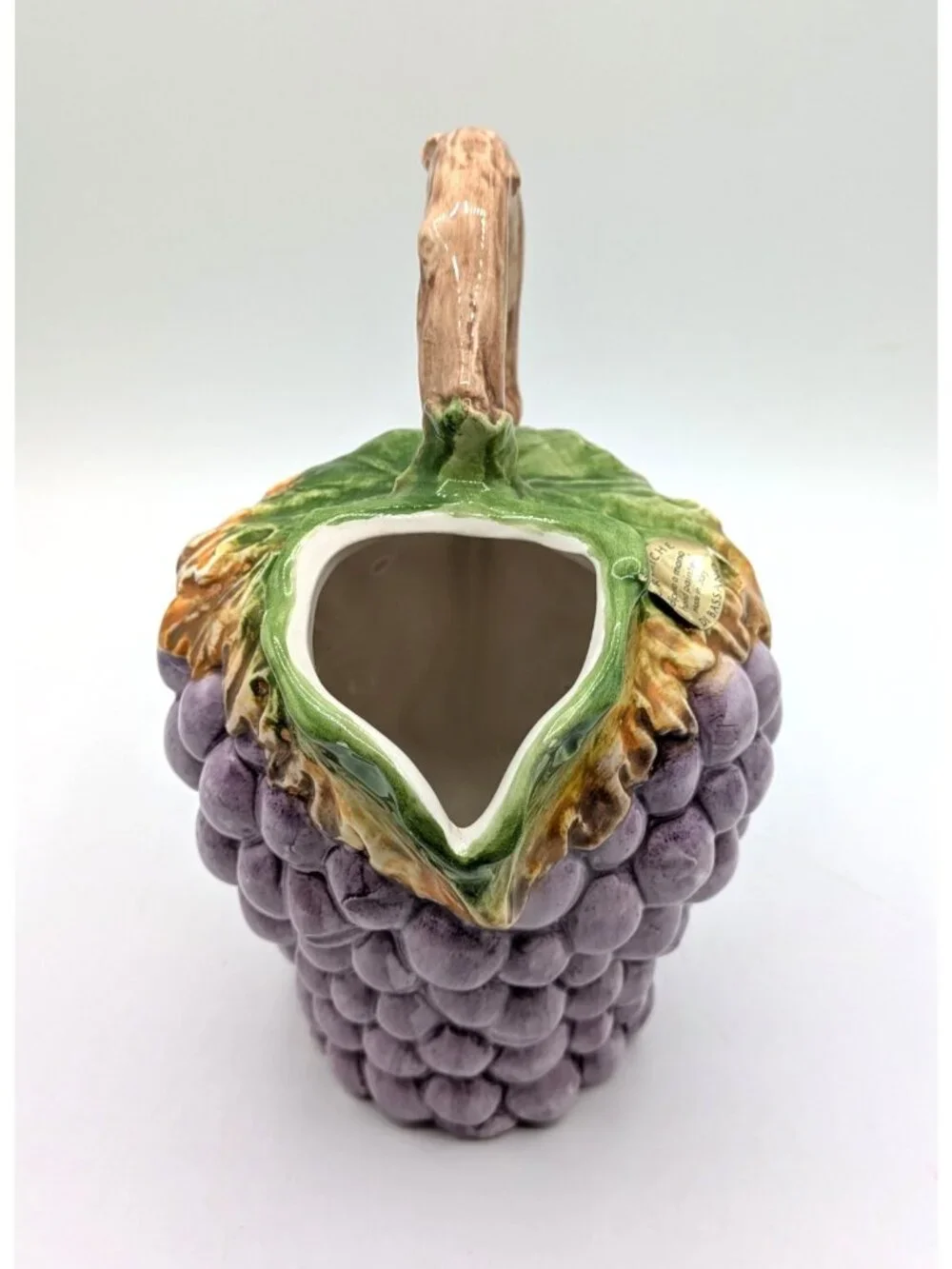 Vintage Di Bassano Grape Pitcher Jug Purple Green Hand Painted Ceramic Italy